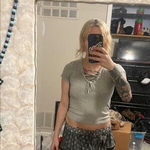 Full Tilt Gray Lace-Up Crop Top